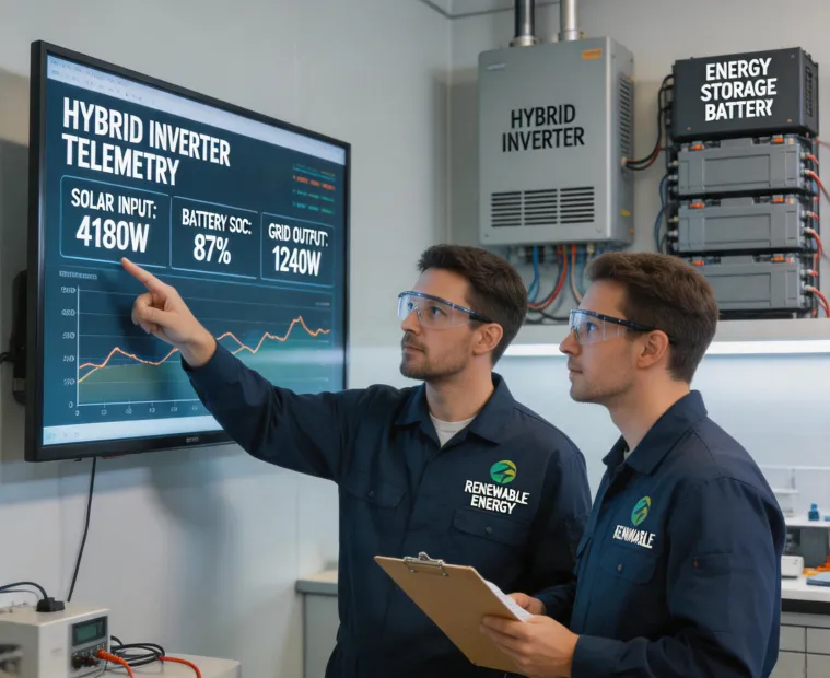 Deye engineering team reviewing inverter data